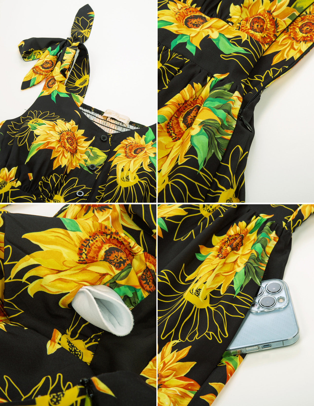 belle poque Sunflower Printed Tiered Midi Dress Sleeveless V-Neck Defined Waist A-Line Dress