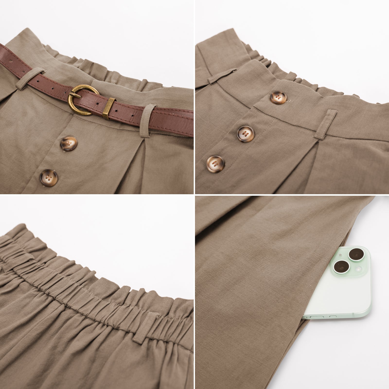 belle poque Womens Shorts Casual High Waisted Summer Pleated Wide Leg Shorts with Pockets and Belt