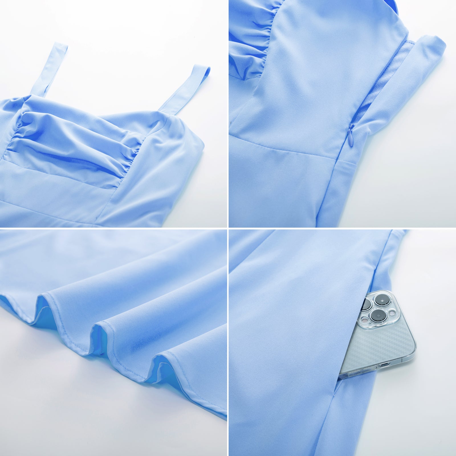 belle poque Vintage Strawberry Patterns Cocktail Dress Sleeveless Spaghetti Strap Ruched Slit A Line Swing Dress with Pockets