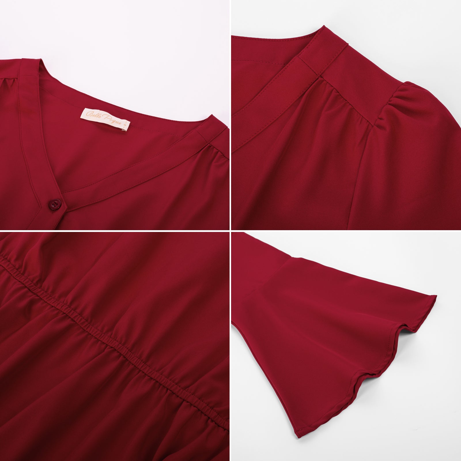 belle poque Seckill Offer⌛Vintage Peplum Button Down Blouse Long Bell Sleeve V Neck Shirts Dressy Formal Tops