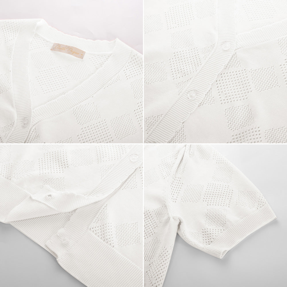 belle poque Summer Short Sleeve Lightweight Cardigan V Neck Button Sweater