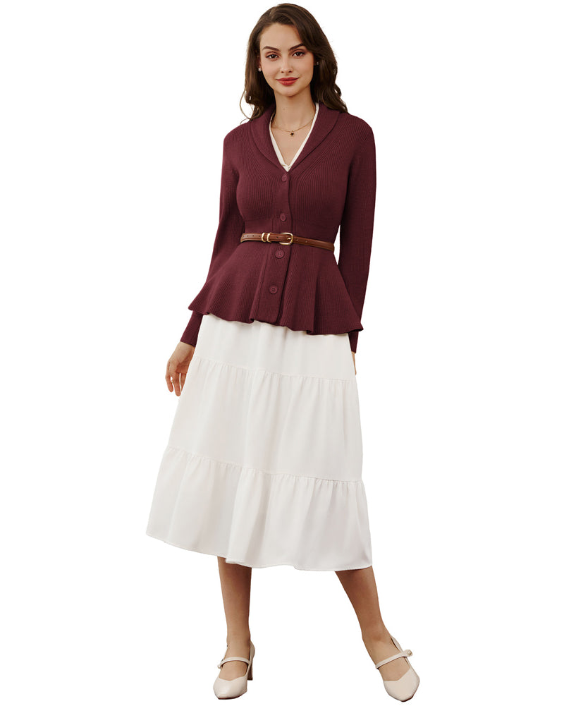 belle poque Vintage Cardigan Sweater Shawl Lapel Button Down Sweater Outwear Coat