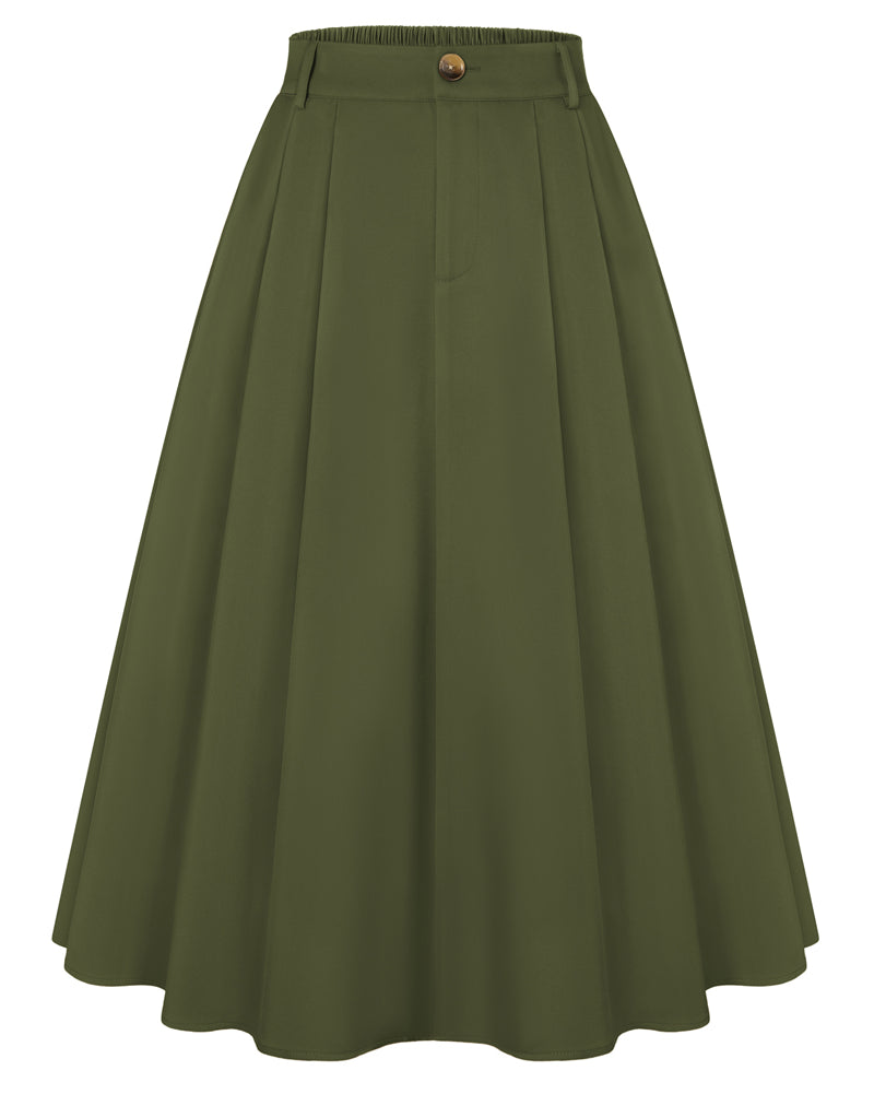 belle poque Women Vintage Swing Skirt Mid-Calf Length A-Line Skirt Green