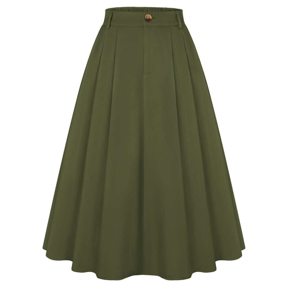 belle poque Women Vintage Swing Skirt Mid-Calf Length A-Line Skirt Green