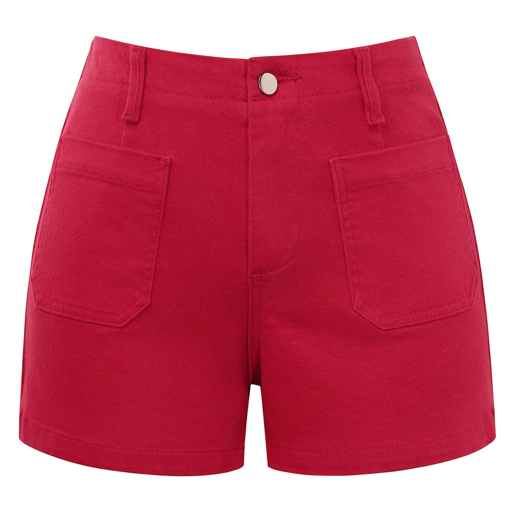 belle poque 2026 Women Jean Shorts High Waisted Micro Cargo Denim Shorts Red