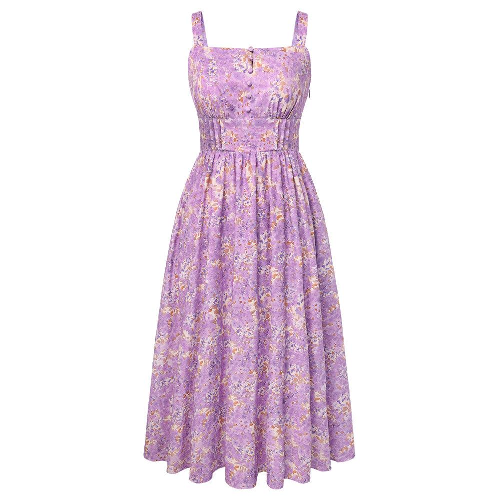 belle poque 2026 Vacation Floral Dress for Women Sundress Midi Flowy Beach Dresses Purple
