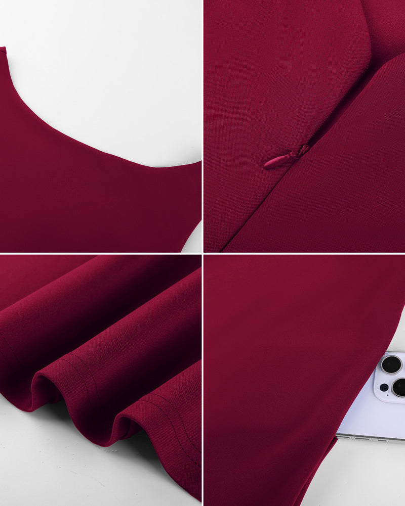 belle poque 1980s Vintage Women's Cocktail Dress Elegant A Line Midi Dresses with Pockets