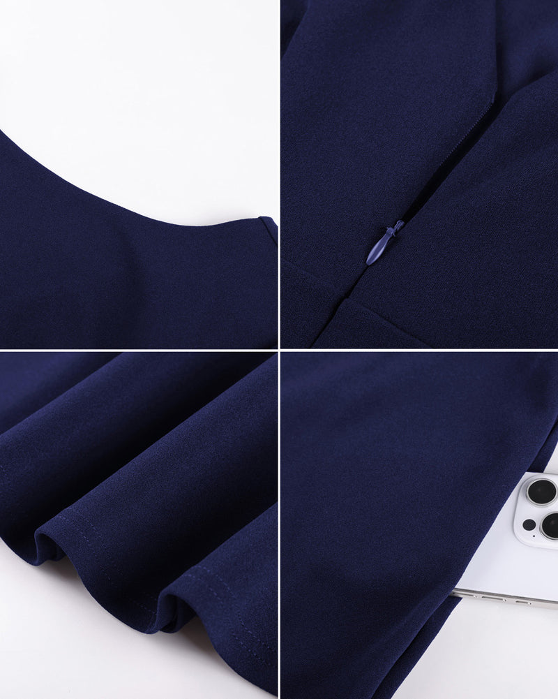 belle poque 1950s Vintage Work Dresses for Women V-Back Cocktail Dress with Pockets