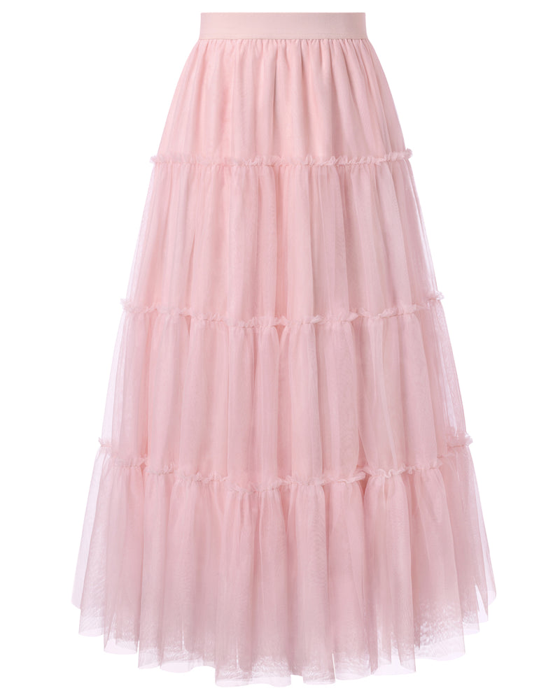 belle poque 1960s Vintage Tulle Skirts for Women A-line Flowy Ruffle Skirt for Date Party Pink