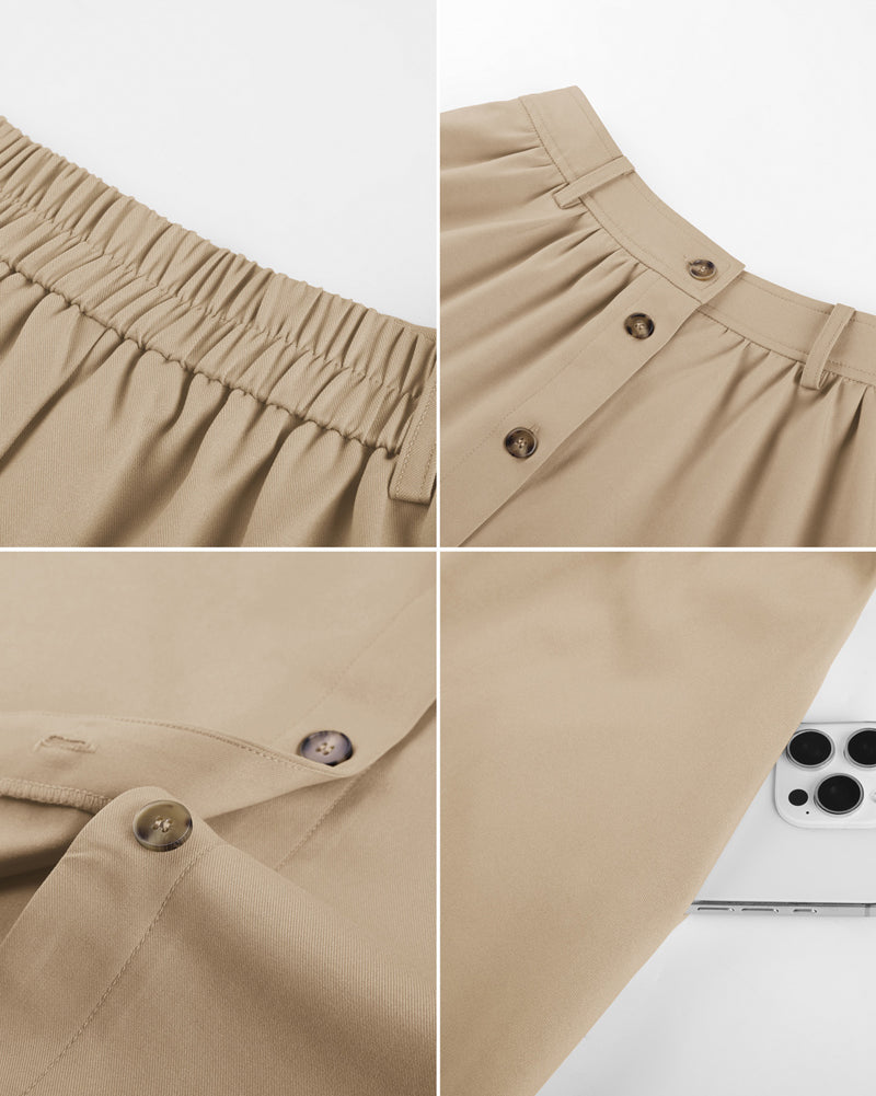belle poque 1950s Women's Midi Skirt with Pockets Vintage Buttoned Front A-Line Skirt