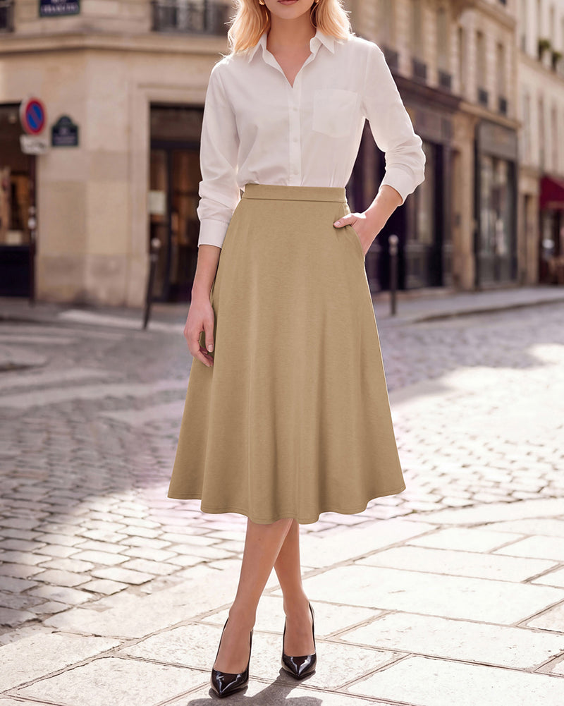 belle poque 1980s Vintage A-Line Midi Skirt Work Business Skirts with Pockets