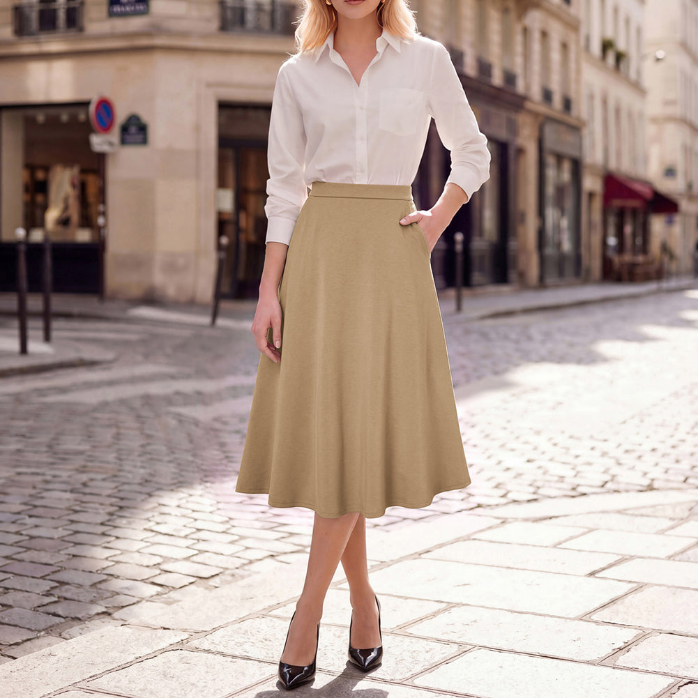 belle poque 1980s Vintage A-Line Midi Skirt Work Business Skirts with Pockets