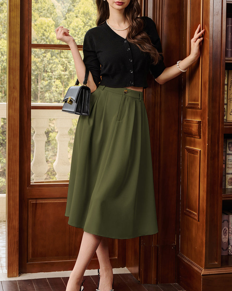 belle poque Women Vintage Swing Skirt Mid-Calf Length A-Line Skirt