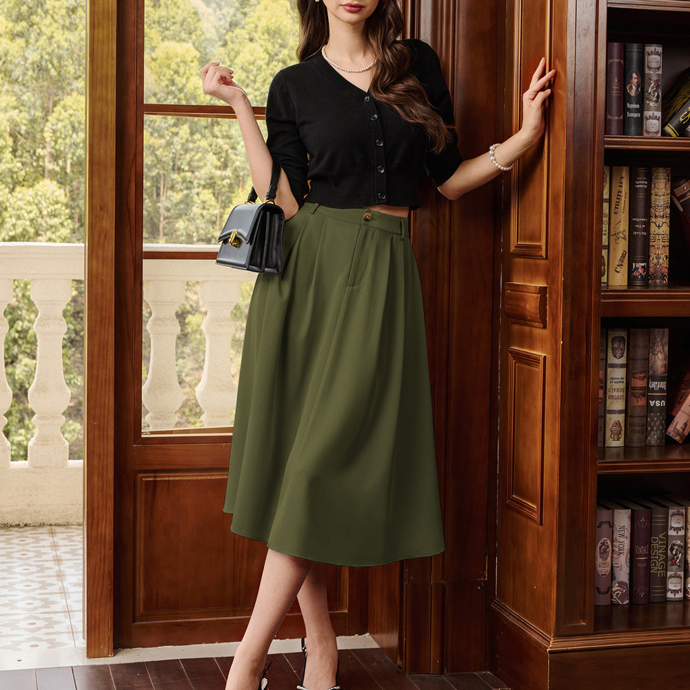 belle poque Women Vintage Swing Skirt Mid-Calf Length A-Line Skirt