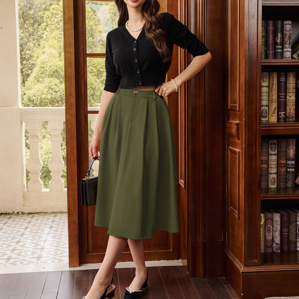 belle poque Women Vintage Swing Skirt Mid-Calf Length A-Line Skirt