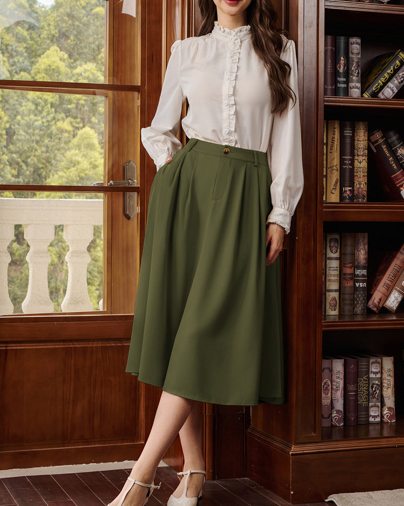 belle poque Women Vintage Swing Skirt Mid-Calf Length A-Line Skirt