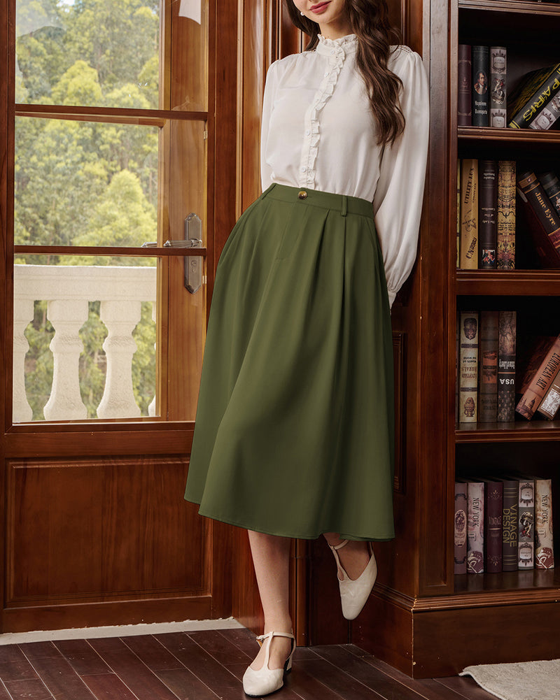 belle poque Women Vintage Swing Skirt Mid-Calf Length A-Line Skirt