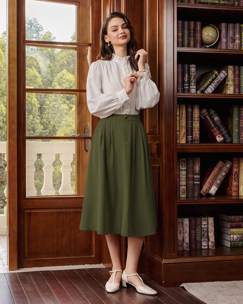 belle poque Women Vintage Swing Skirt Mid-Calf Length A-Line Skirt