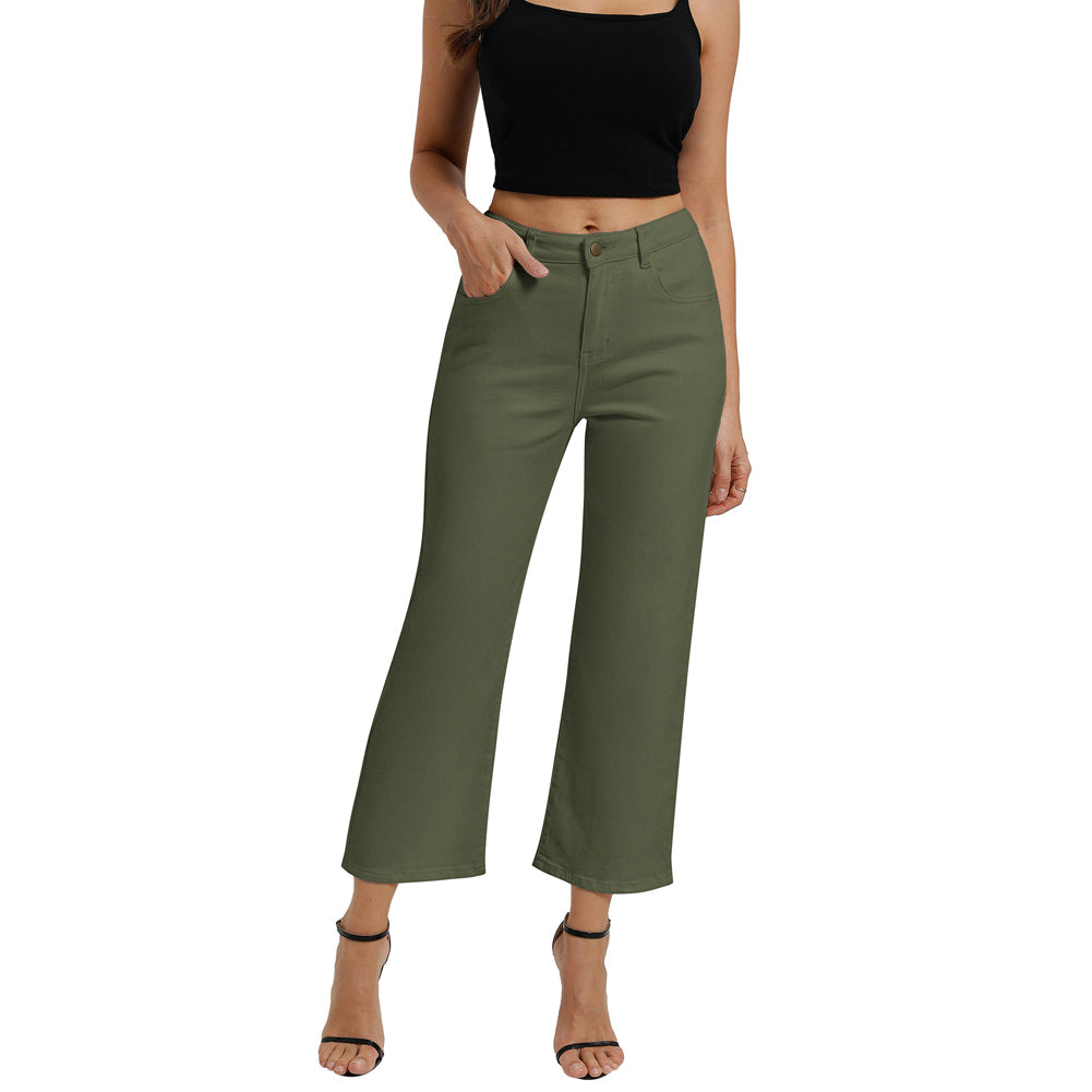 belle poque Women Wide Leg Jeans Mid Rise Straight Leg Ankle Jeans with Pockets