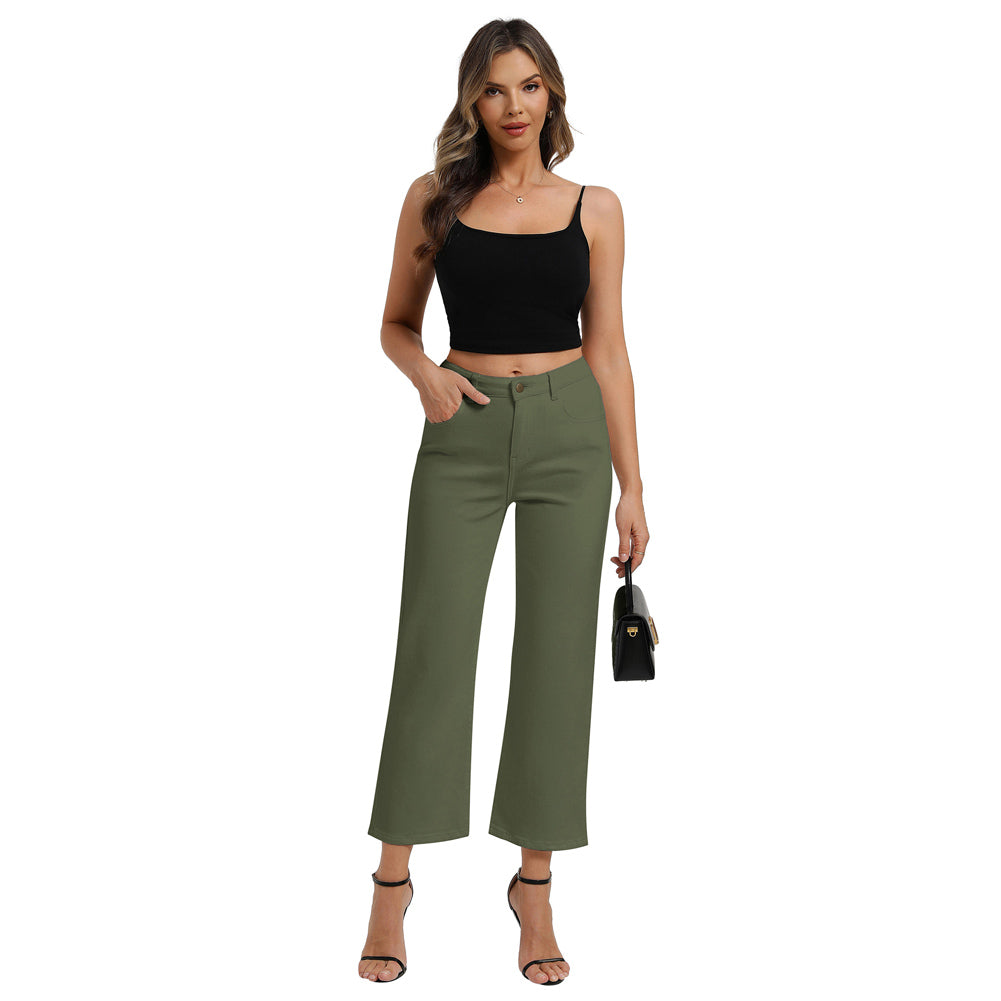 belle poque Women Wide Leg Jeans Mid Rise Straight Leg Ankle Jeans with Pockets