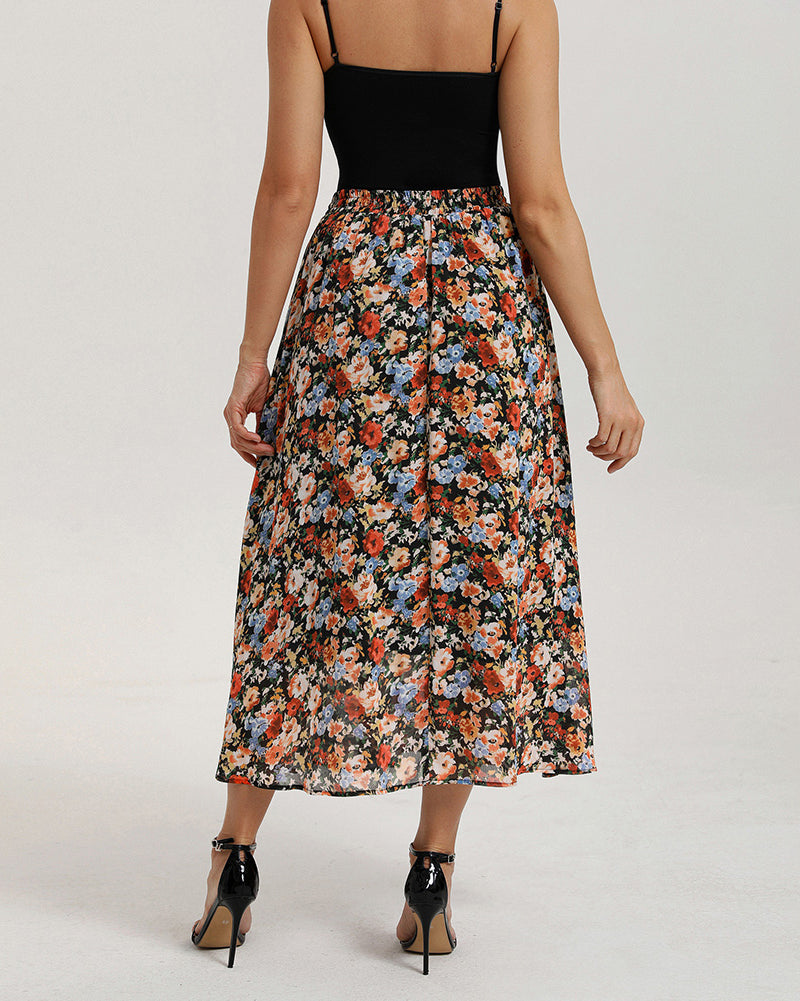 belle poque Women Summer Vacation Swing Floral Skirt Comfy A-Line Maxi Skirt