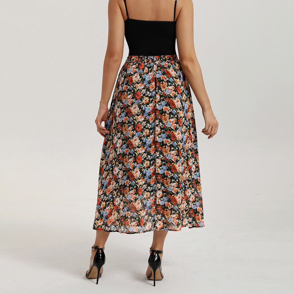 belle poque 2026 Women Vintage Swing Floral Skirt Comfy A-Line Maxi Skirt