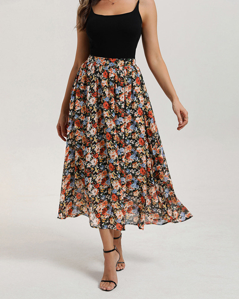 belle poque Women Summer Vacation Swing Floral Skirt Comfy A-Line Maxi Skirt