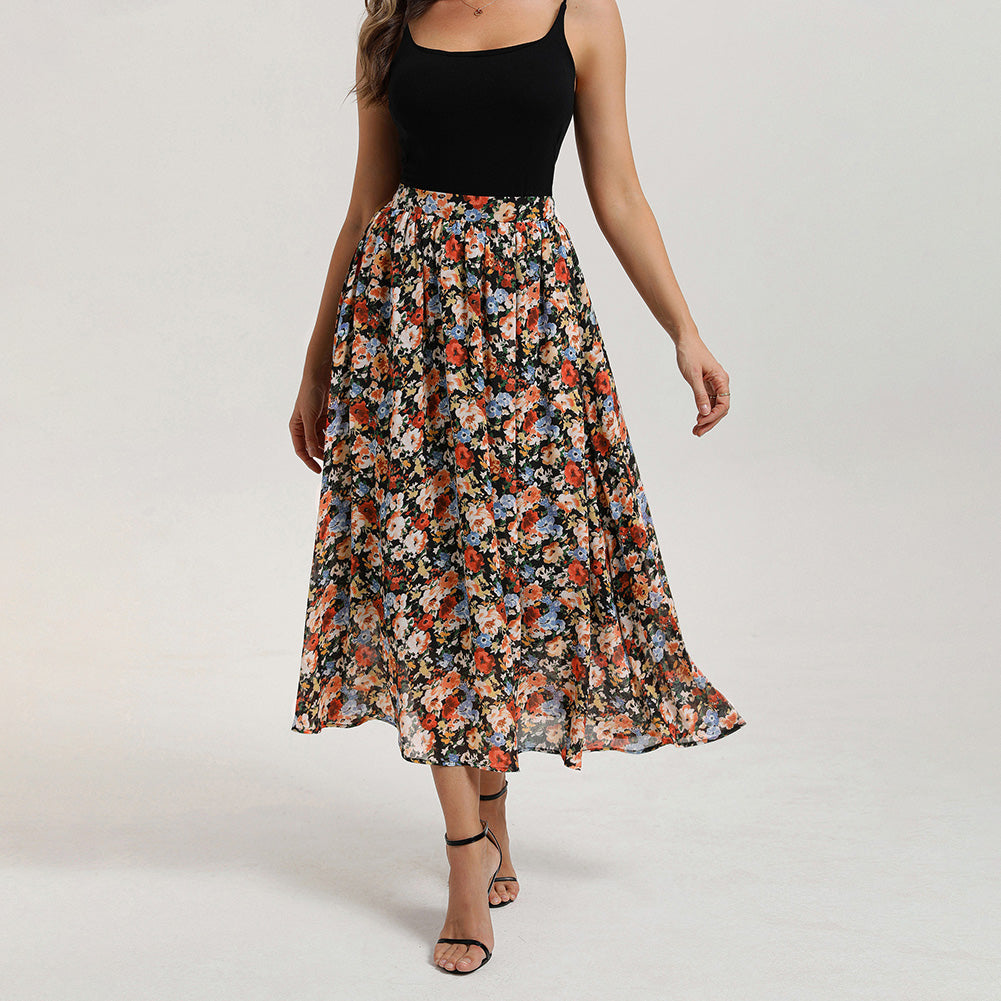belle poque 2026 Women Vintage Swing Floral Skirt Comfy A-Line Maxi Skirt