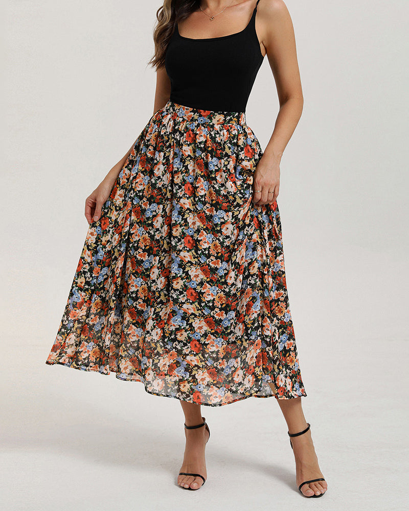 belle poque Women Summer Vacation Swing Floral Skirt Comfy A-Line Maxi Skirt
