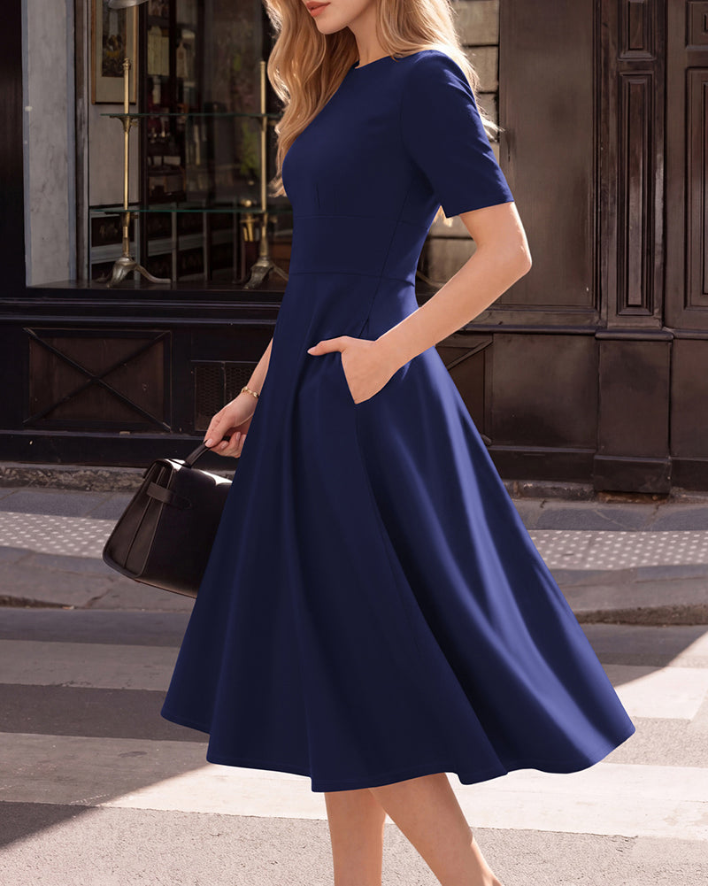 belle poque 1950s Vintage Work Dresses for Women V-Back Cocktail Dress with Pockets