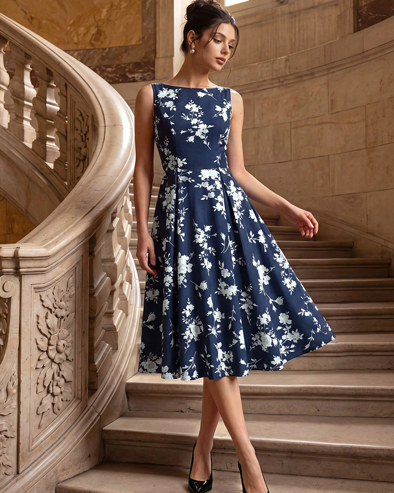 belle poque 1950s Vintage Polka Dot Dress for Women Boat Neck Midi A Line Cocktail Party Dresses