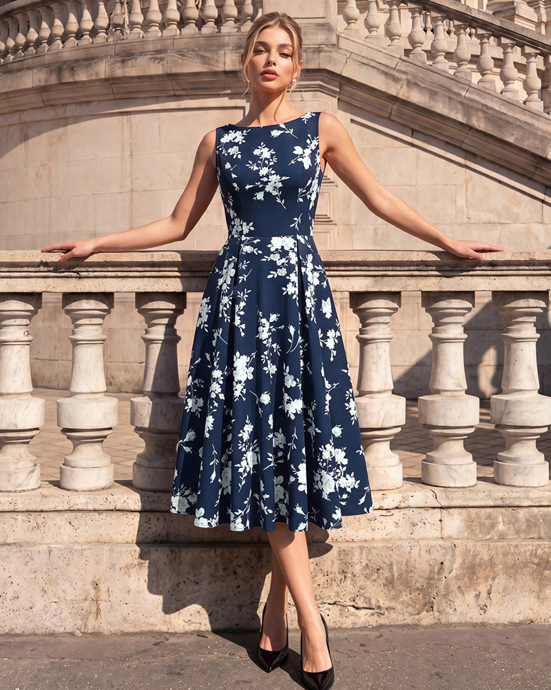 belle poque 1950s Vintage Polka Dot Dress for Women Boat Neck Midi A Line Cocktail Party Dresses