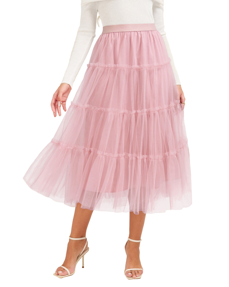 belle poque 1960s Vintage Tulle Skirts for Women A-line Flowy Ruffle Skirt for Date Party