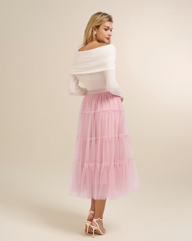 belle poque 1960s Vintage Tulle Skirts for Women A-line Flowy Ruffle Skirt for Date Party