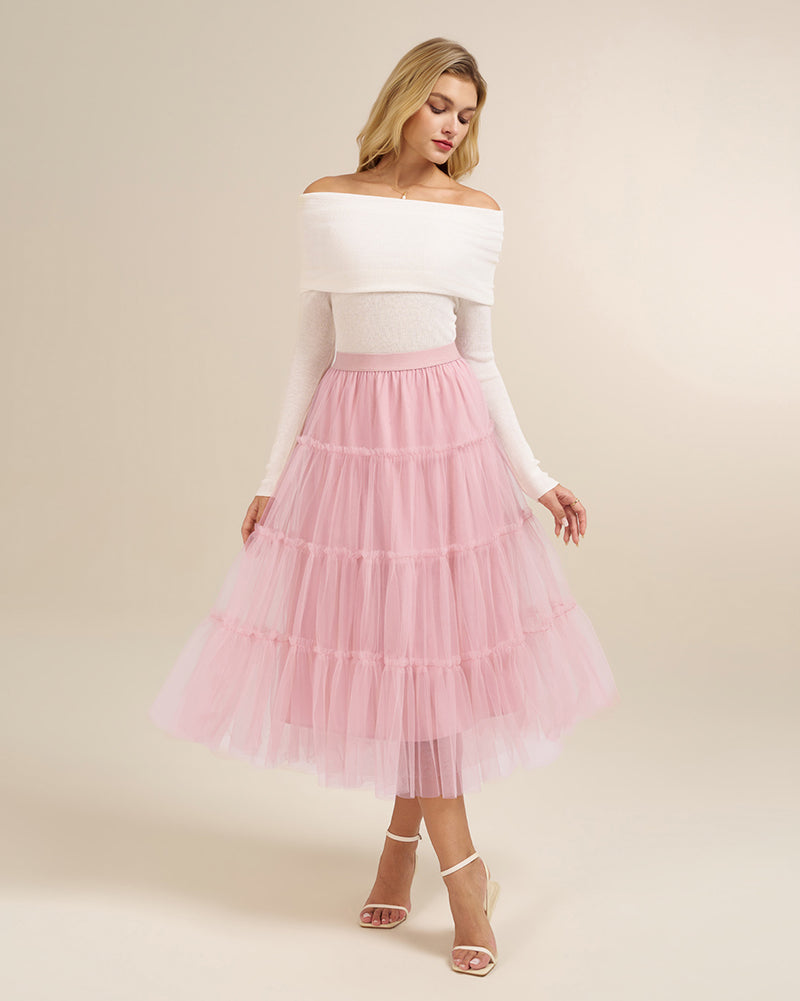belle poque 1960s Vintage Tulle Skirts for Women A-line Flowy Ruffle Skirt for Date Party