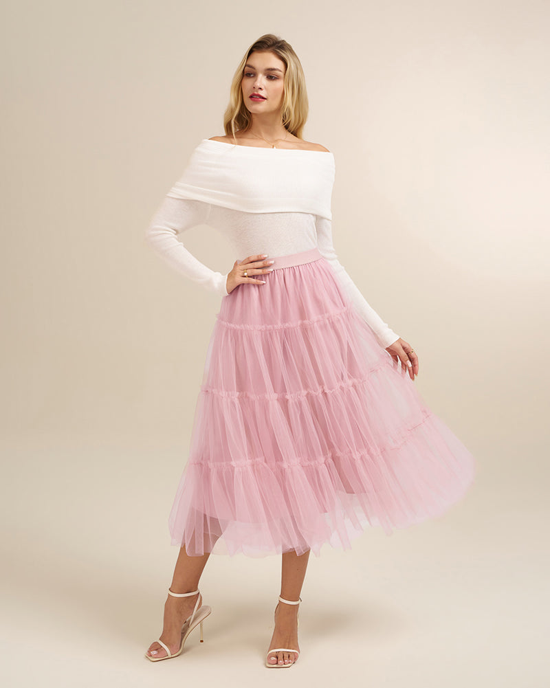 belle poque 1960s Vintage Tulle Skirts for Women A-line Flowy Ruffle Skirt for Date Party