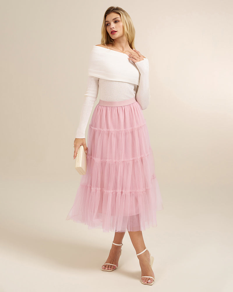 belle poque 1960s Vintage Tulle Skirts for Women A-line Flowy Ruffle Skirt for Date Party
