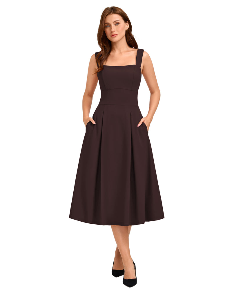 belle poque Women's Midi Dress Semi Formal Elegant Dress for Cocktail Party with Pockets