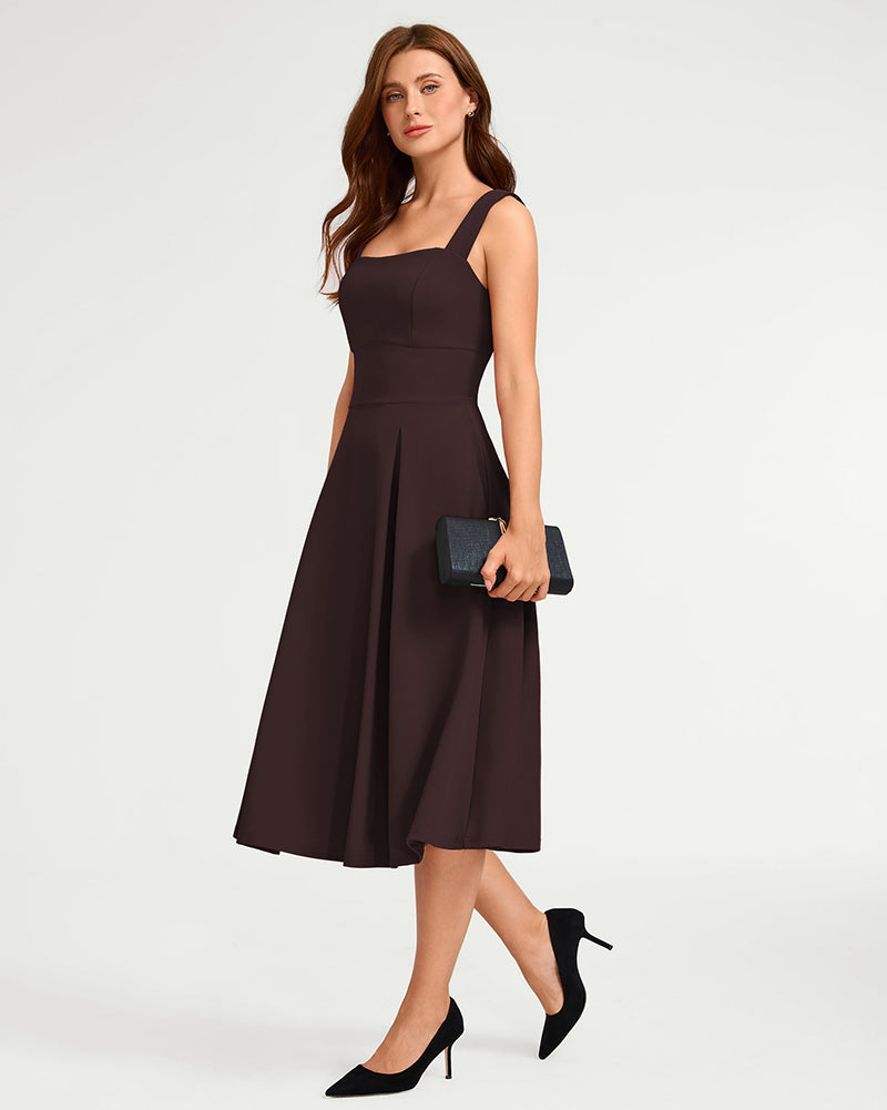 belle poque Women's Midi Dress Semi Formal Elegant Dress for Cocktail Party with Pockets