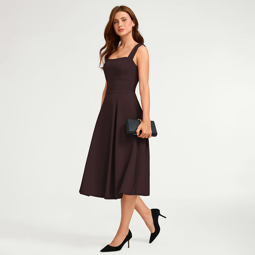belle poque Women's Midi Dress Semi Formal Elegant Dress for Cocktail Party with Pockets
