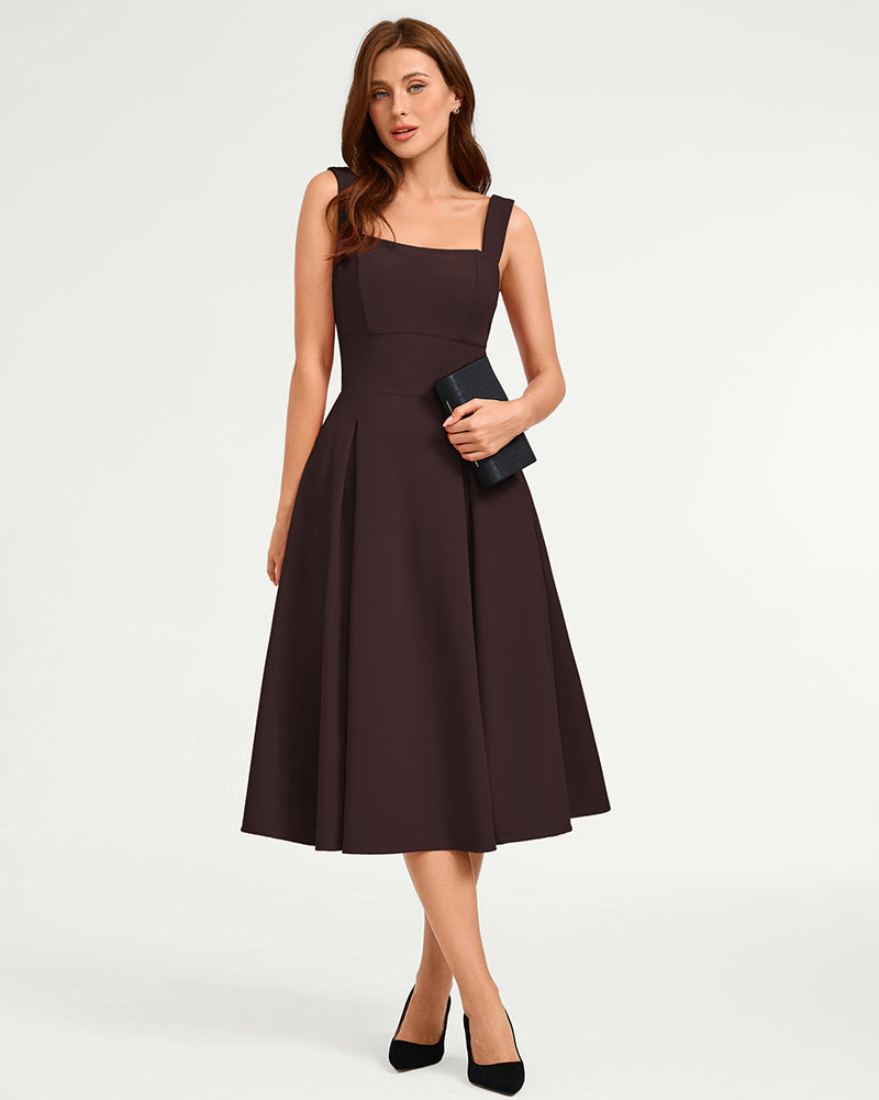 belle poque Women's Midi Dress Semi Formal Elegant Dress for Cocktail Party with Pockets