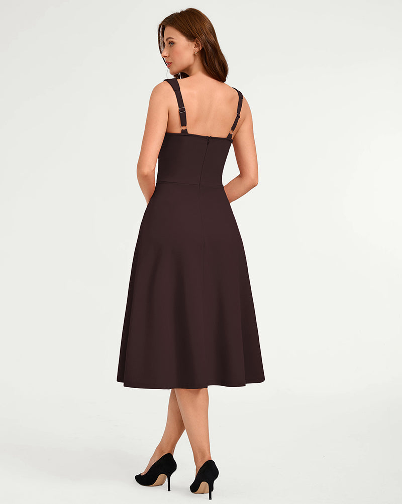belle poque Women's Midi Dress Semi Formal Elegant Dress for Cocktail Party with Pockets