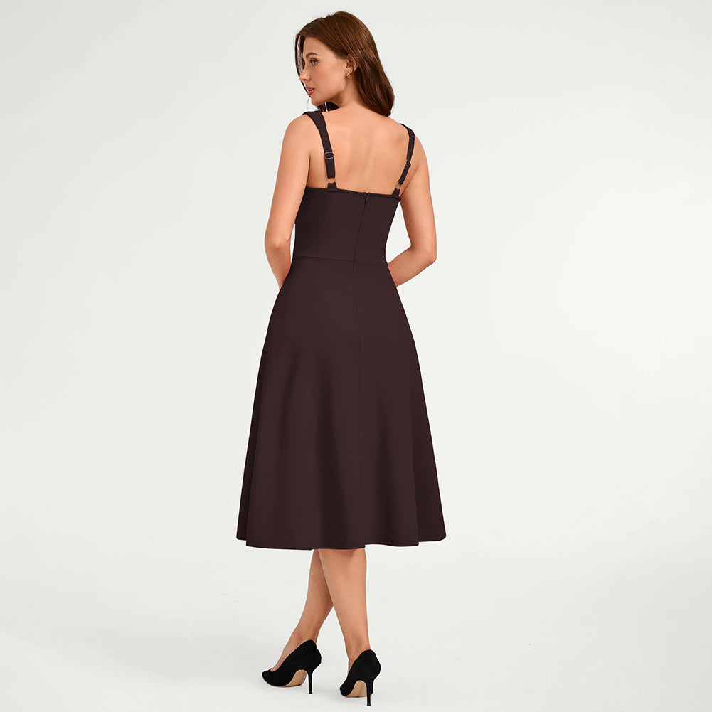 belle poque Women's Midi Dress Semi Formal Elegant Dress for Cocktail Party with Pockets
