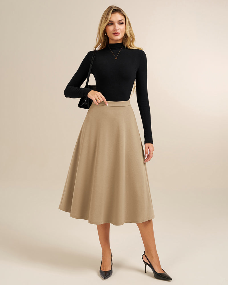 belle poque 1980s Vintage A-Line Midi Skirt Work Business Skirts with Pockets