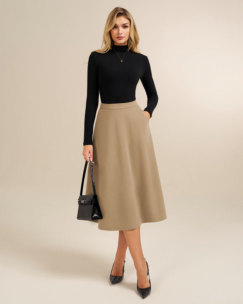belle poque 1980s Vintage A-Line Midi Skirt Work Business Skirts with Pockets