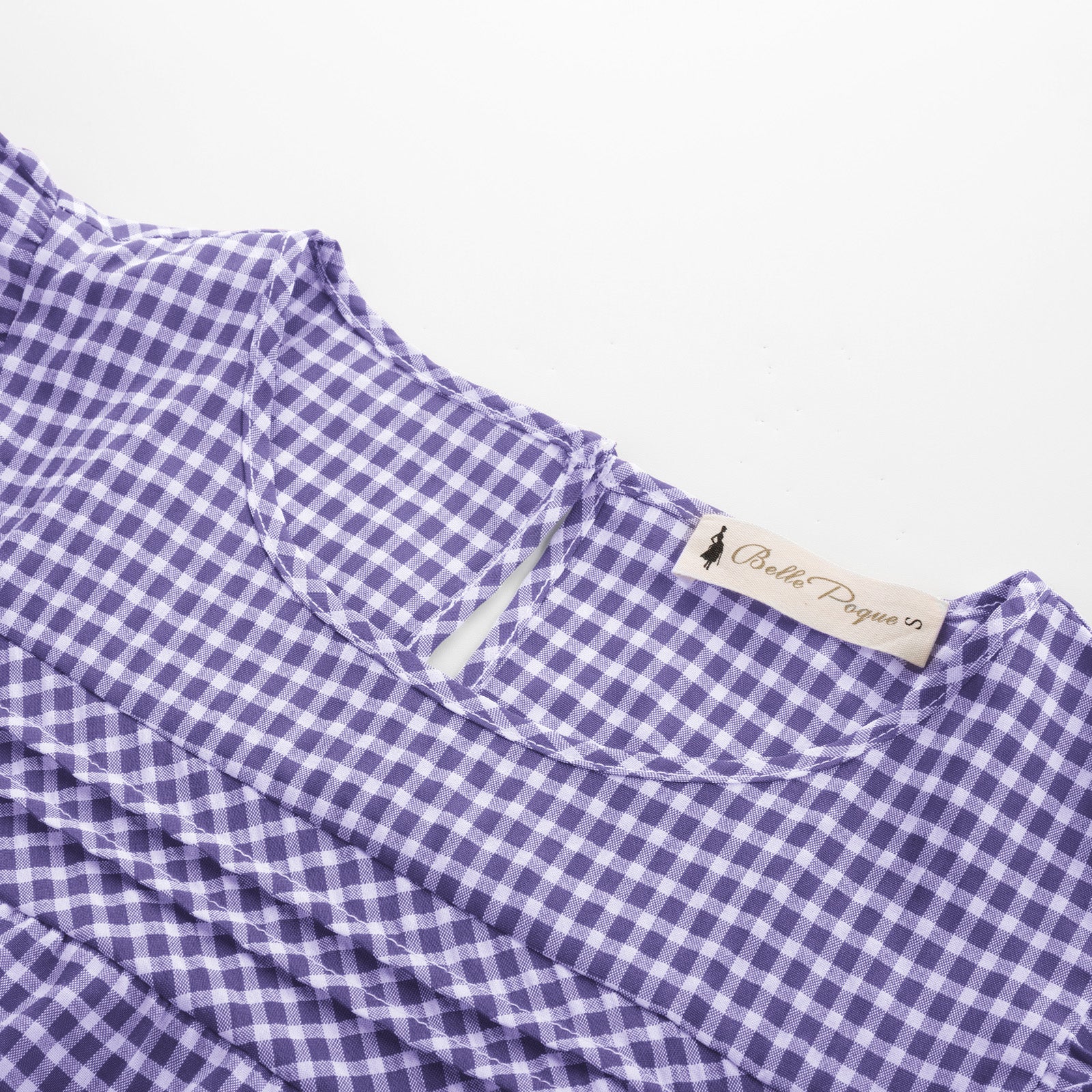 belle poque BP Women Vintage Plaided Tops Flutter Sleeve Crew Neck Keyhole Back Tops