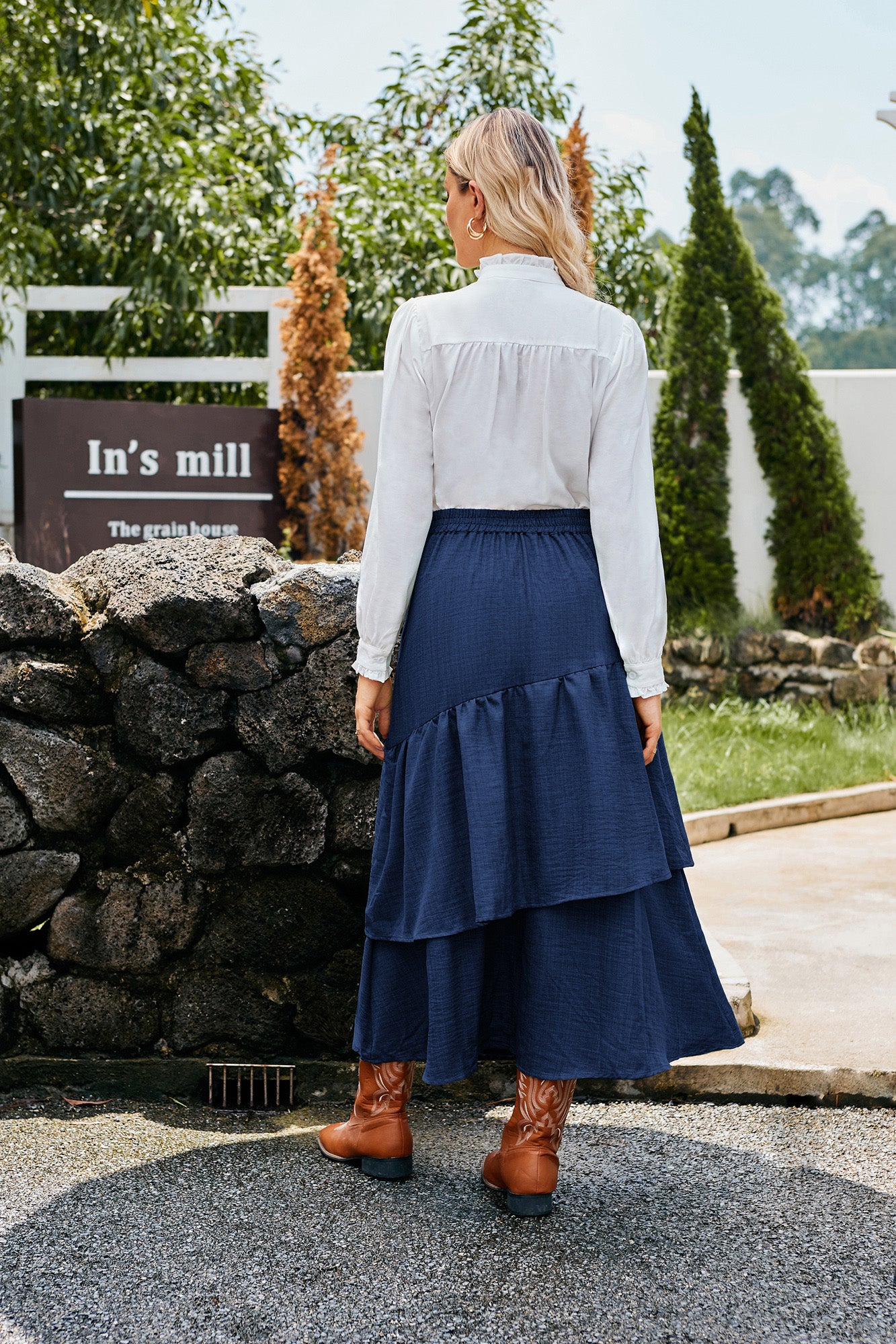 belle poque BP Women Vintage 2-Layer Swing Skirt Elastic High Waist Maxi Skirt