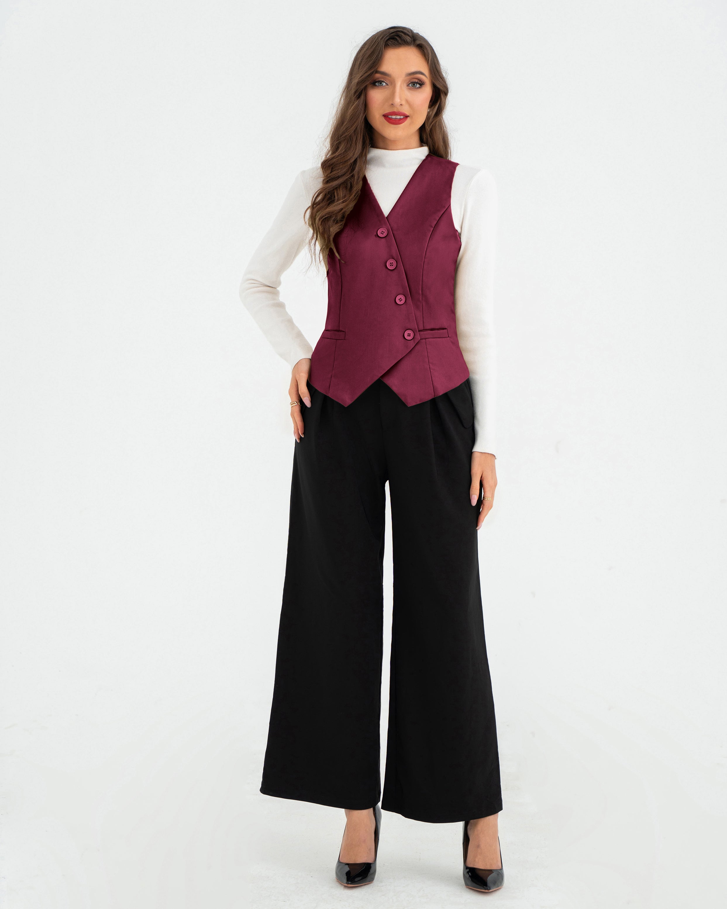 belle poque Vintage Oblique Placket Vest Coat V-Neck Handkerchief Hem Waistcoat