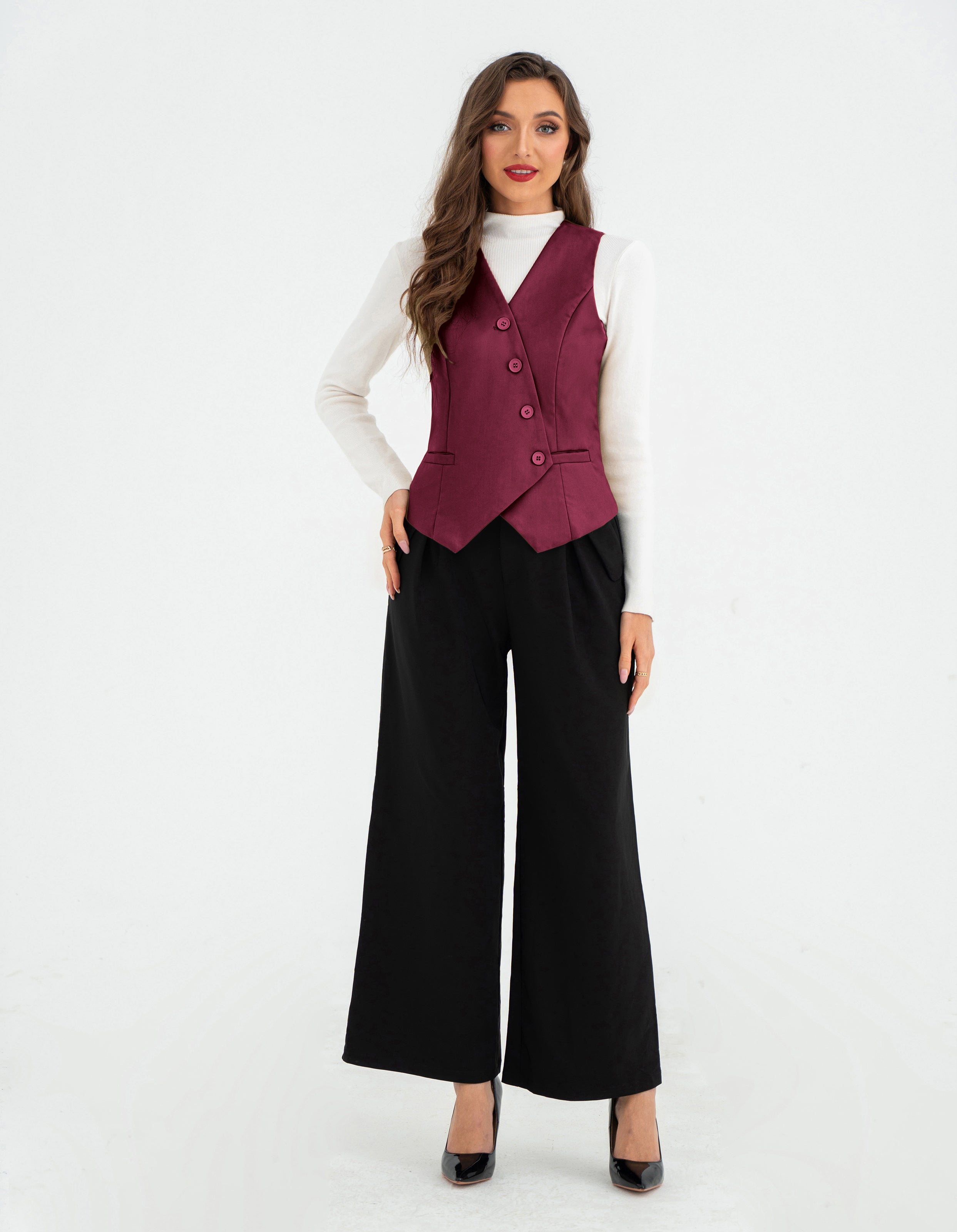 belle poque Vintage Oblique Placket Vest Coat V-Neck Handkerchief Hem Waistcoat