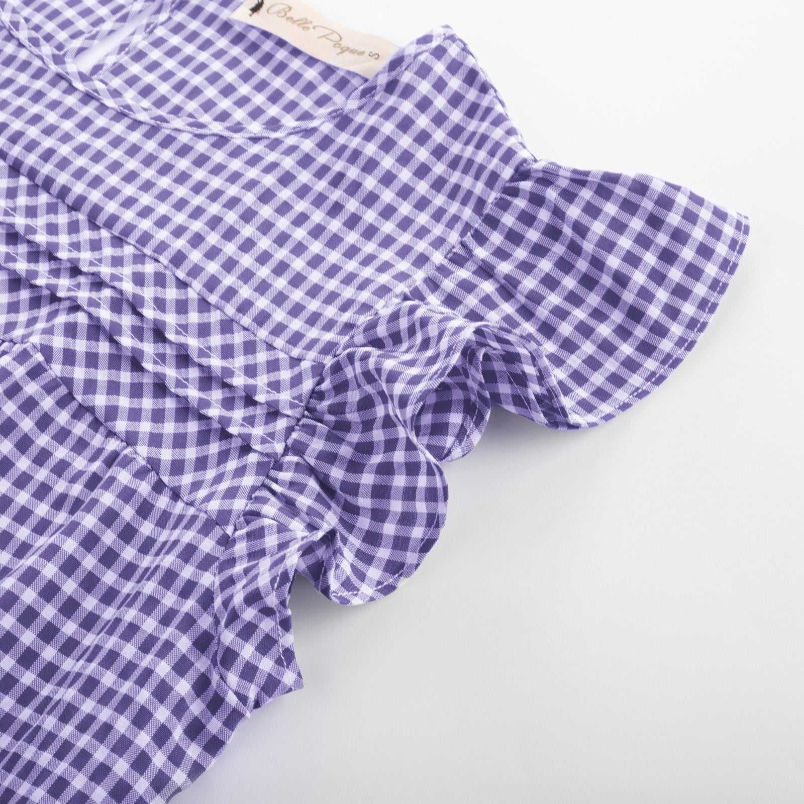 belle poque BP Women Vintage Plaided Tops Flutter Sleeve Crew Neck Keyhole Back Tops